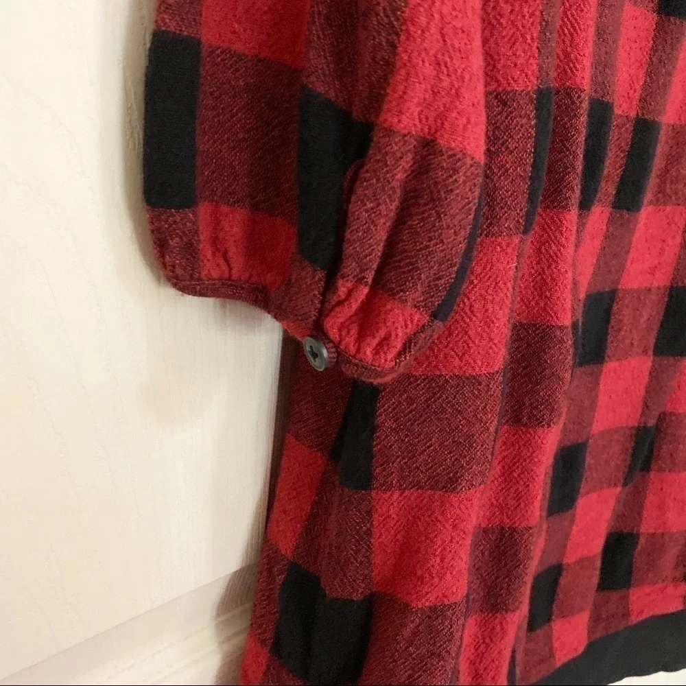 Madewell Buffalo Plaid Red & Black Wool Blend Tie Tunic Dress